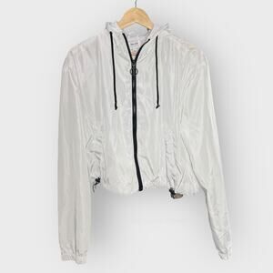New Look White Windbreaker Jacket Large Cropped Zip Hoodie Lightweight